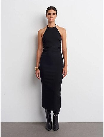DILVIN Robe Midi Moulante À Col Halter