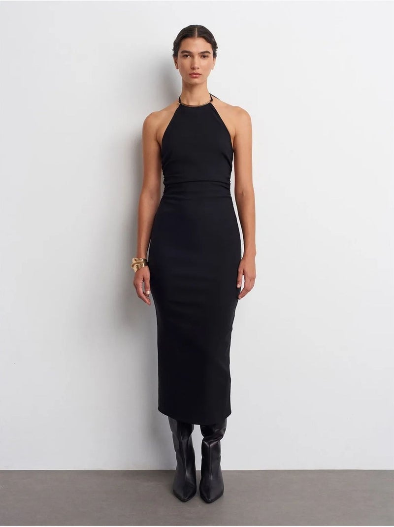 DILVIN Robe Midi Moulante À Col Halter Noir - Kiabi