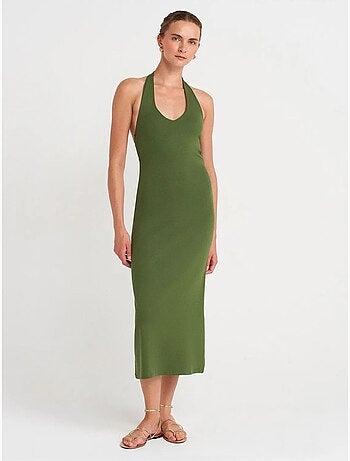 DILVIN Robe Midi Moulante À Col Halter Pour Femme