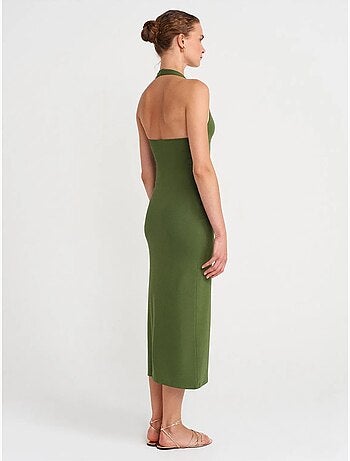 DILVIN Robe Midi Moulante À Col Halter Pour Femme