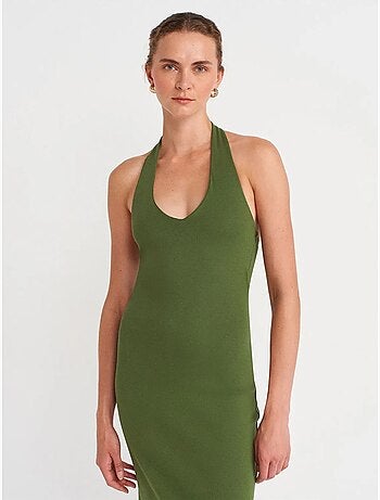 DILVIN Robe Midi Moulante À Col Halter Pour Femme