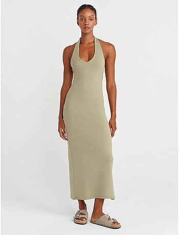 DILVIN Robe Midi Moulante À Col Halter Pour Femme