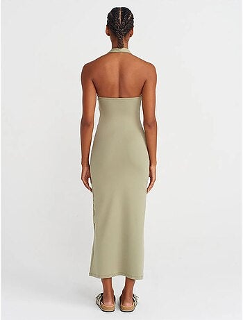 DILVIN Robe Midi Moulante À Col Halter Pour Femme