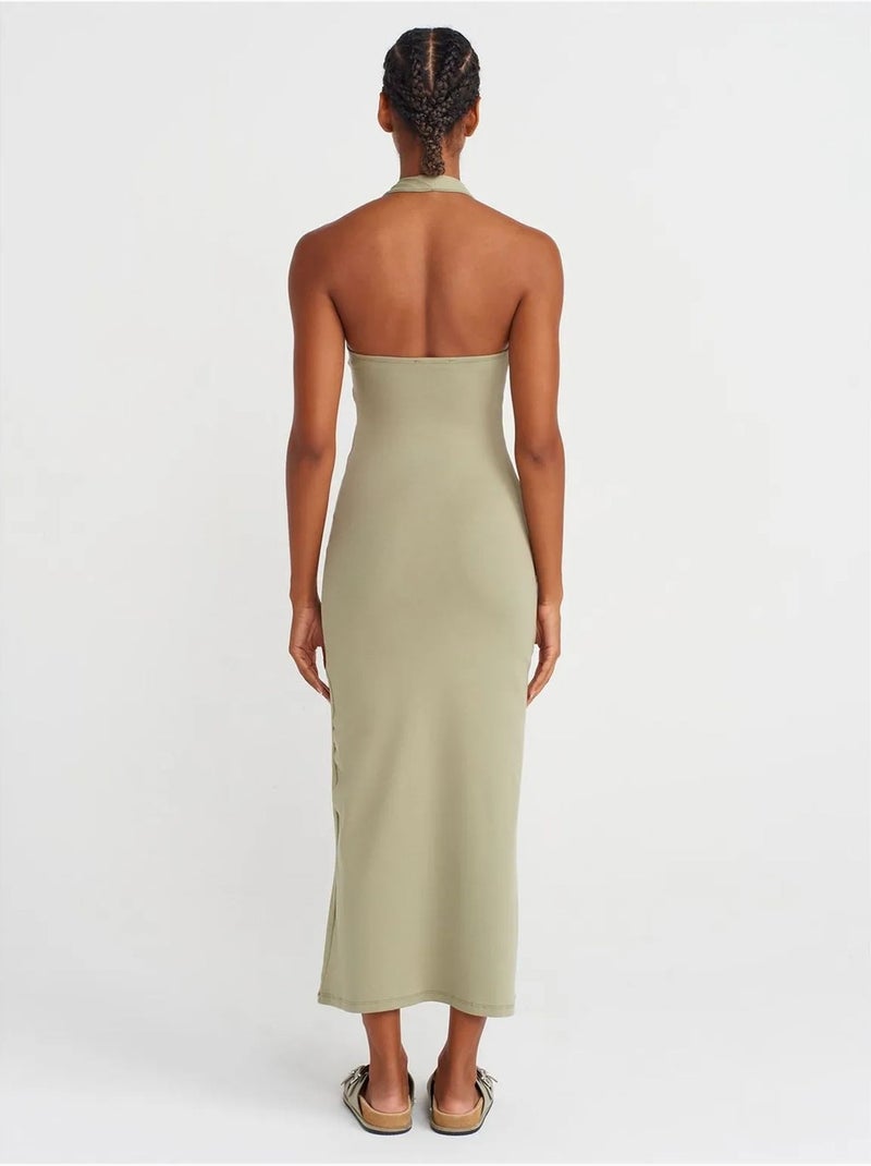 DILVIN Robe Midi Moulante À Col Halter Pour Femme Vert - Kiabi