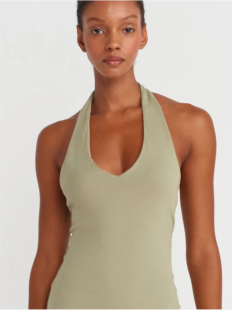 DILVIN Robe Midi Moulante À Col Halter Pour Femme Vert - Kiabi