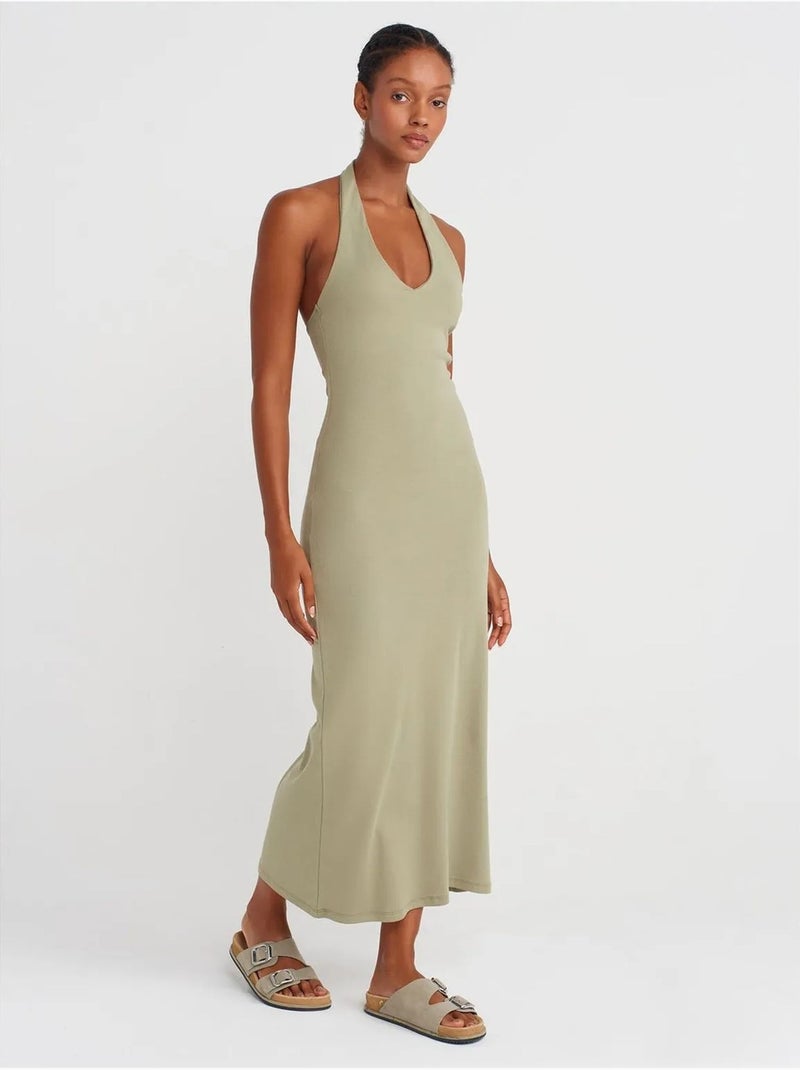 DILVIN Robe Midi Moulante À Col Halter Pour Femme Vert - Kiabi