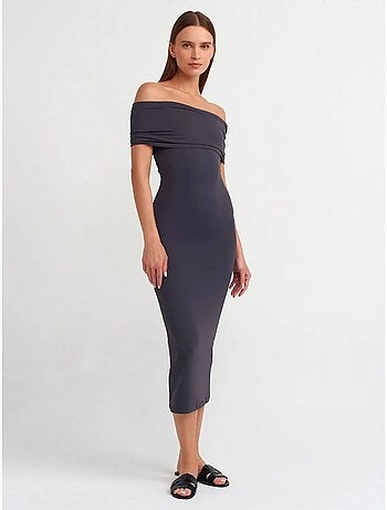DILVIN Robe Midi Moulante À Épaules Dénudées