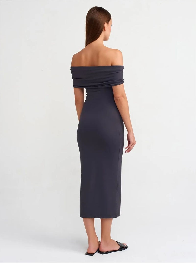 DILVIN Robe Midi Moulante À Épaules Dénudées Gris foncé - Kiabi