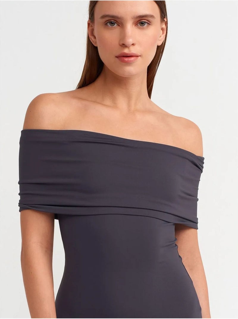 DILVIN Robe Midi Moulante À Épaules Dénudées Gris foncé - Kiabi