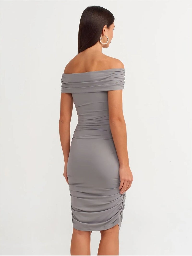 DILVIN Robe Midi Moulante À Épaules Dénudées Gris - Kiabi