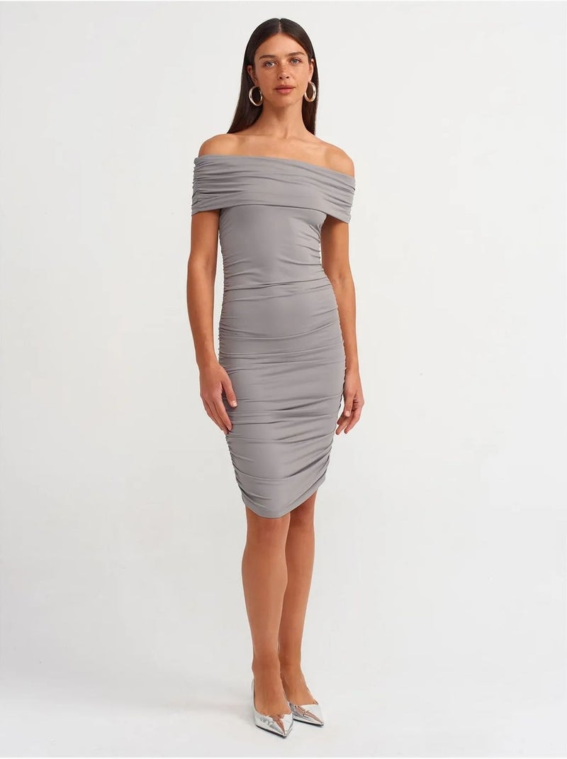 DILVIN Robe Midi Moulante À Épaules Dénudées Gris - Kiabi