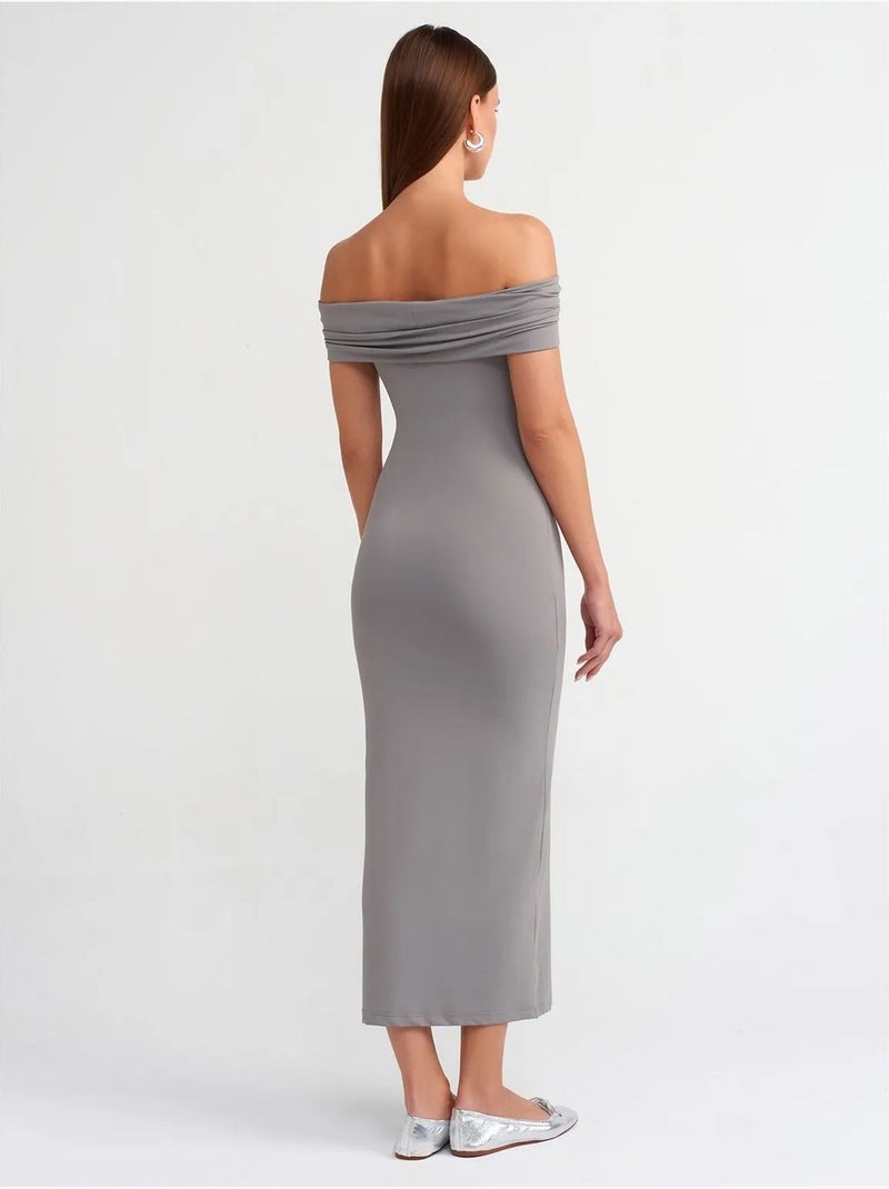 DILVIN Robe Midi Moulante À Épaules Dénudées Gris - Kiabi
