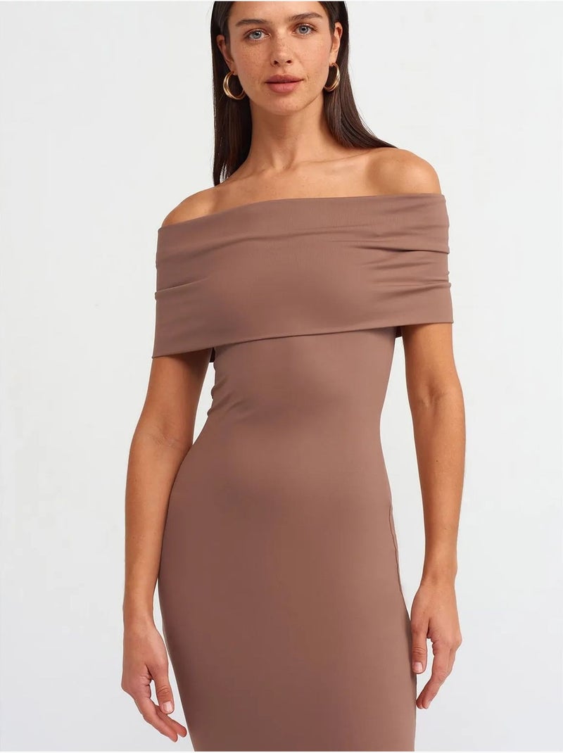 DILVIN Robe Midi Moulante À Épaules Dénudées Taupe - Kiabi