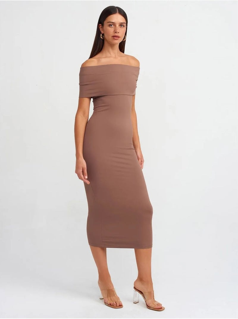 DILVIN Robe Midi Moulante À Épaules Dénudées Taupe - Kiabi