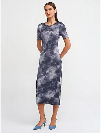 DILVIN Robe Midi Moulante À Motif Tie-dye
