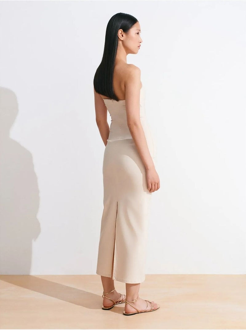 DILVIN Robe Midi Moulante Sans Bretelles, Avec Fente Beige - Kiabi