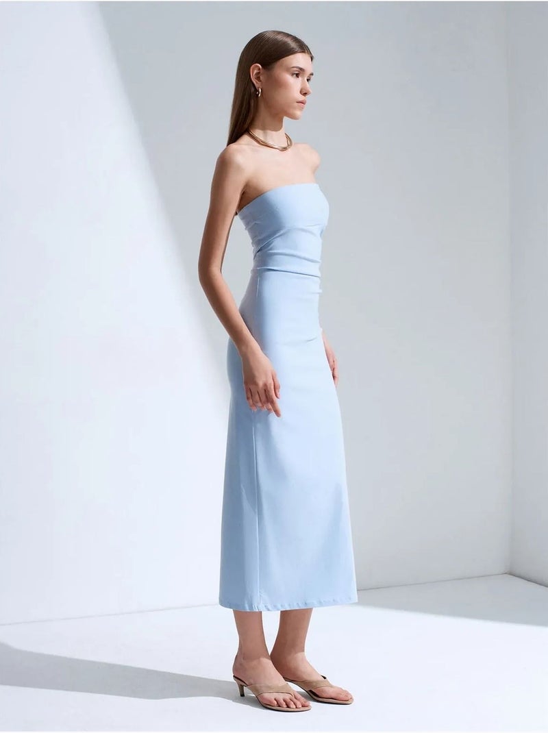 DILVIN Robe Midi Moulante Sans Bretelles, Avec Fente Bleu ciel - Kiabi