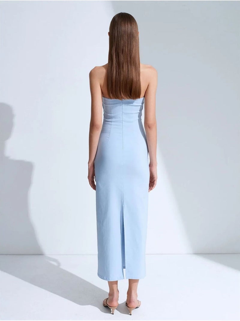 DILVIN Robe Midi Moulante Sans Bretelles, Avec Fente Bleu ciel - Kiabi