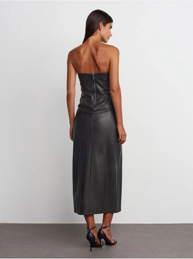 DILVIN Robe Midi Moulante Sans Bretelles Avec Fente gris anthracite - Kiabi