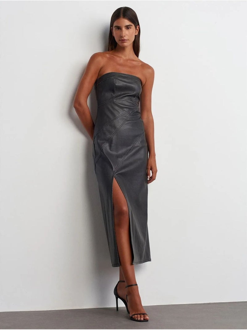 DILVIN Robe Midi Moulante Sans Bretelles Avec Fente gris anthracite - Kiabi