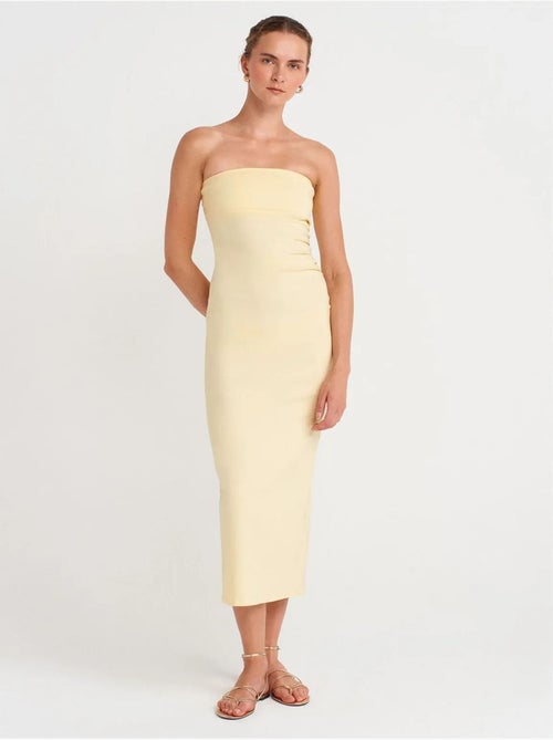 DILVIN Robe Midi Moulante Sans Bretelles, Avec Fente - Kiabi DILVIN Robe Midi Moulante Sans Bretelles, Avec Fente - Kiabi