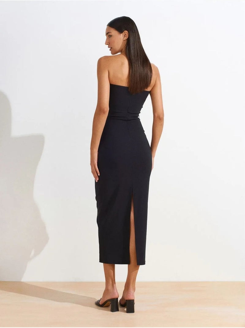 DILVIN Robe Midi Moulante Sans Bretelles, Avec Fente Noir - Kiabi