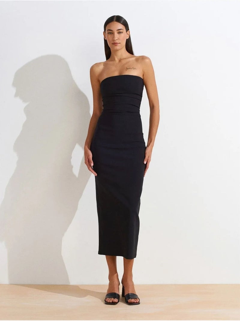 DILVIN Robe Midi Moulante Sans Bretelles, Avec Fente Noir - Kiabi