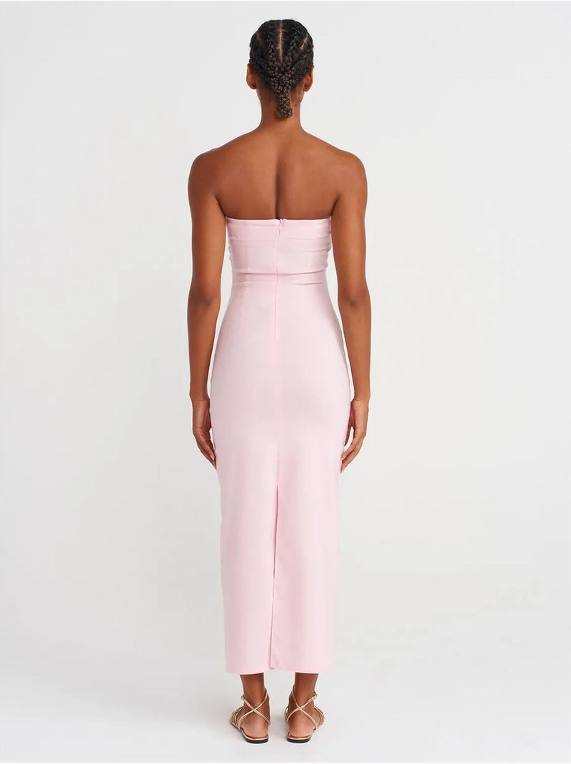 DILVIN Robe Midi Moulante Sans Bretelles, Avec Fente Rose dragée - Kiabi
