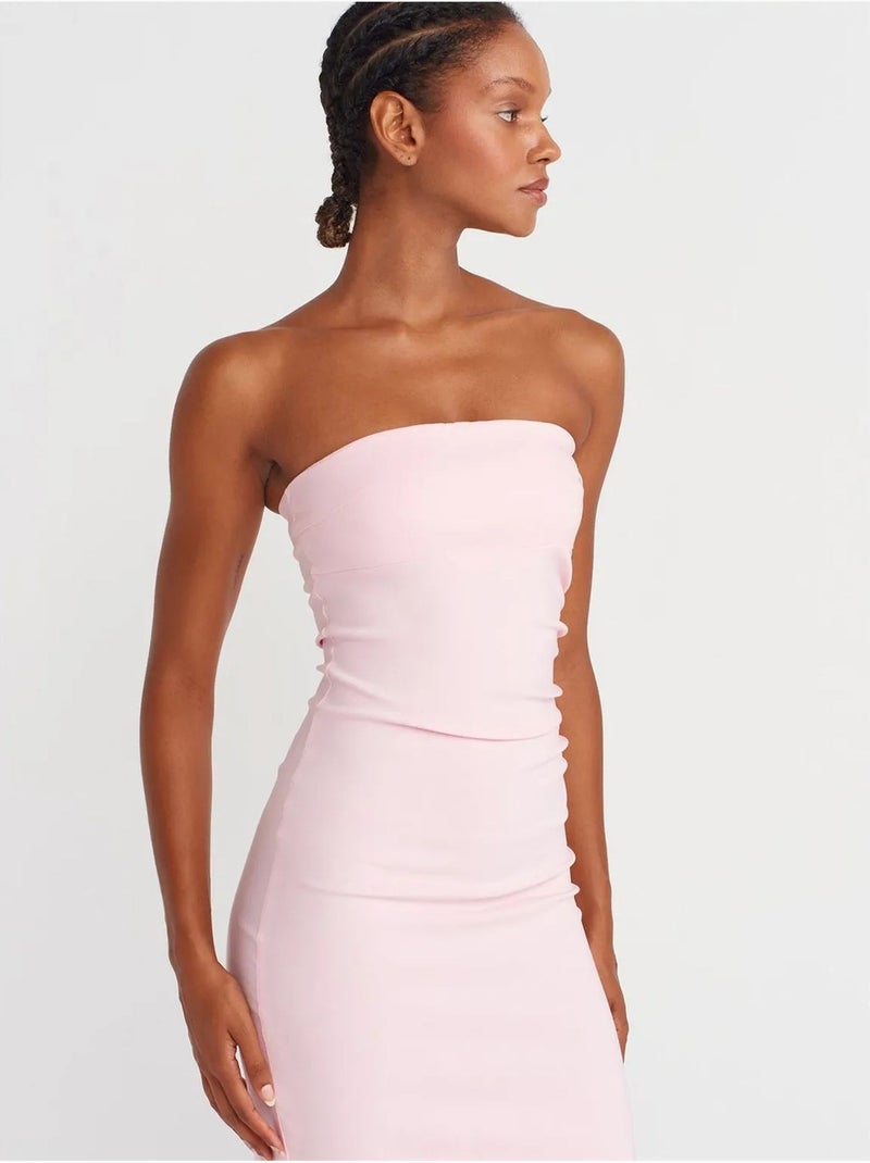 DILVIN Robe Midi Moulante Sans Bretelles, Avec Fente Rose dragée - Kiabi
