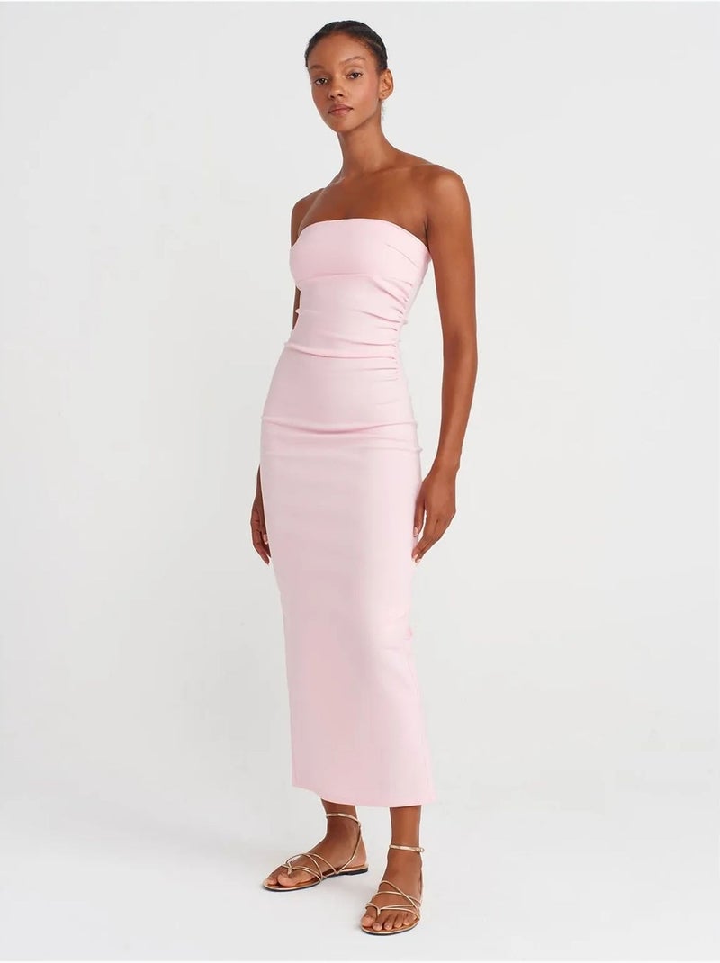 DILVIN Robe Midi Moulante Sans Bretelles, Avec Fente Rose dragée - Kiabi