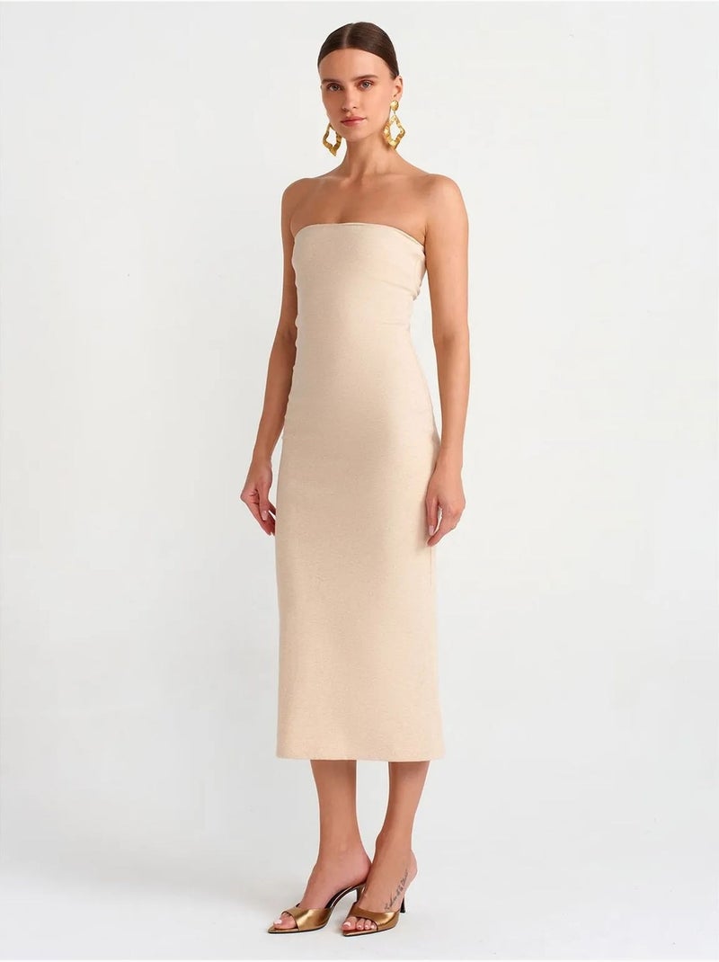 Dilvin robe midi moulante sans bretelles Beige argile - Kiabi