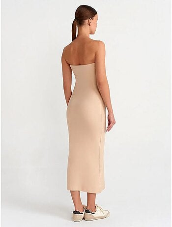 DILVIN Robe Midi Moulante Sans Bretelles