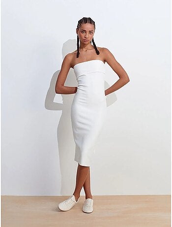 DILVIN Robe Midi Moulante Sans Bretelles