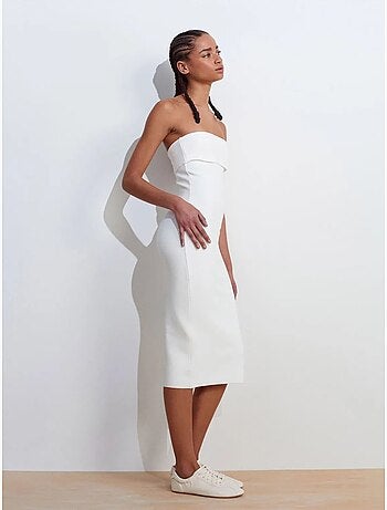 DILVIN Robe Midi Moulante Sans Bretelles