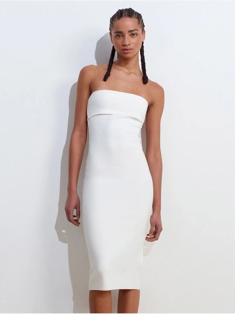 DILVIN Robe Midi Moulante Sans Bretelles Blanc - Kiabi