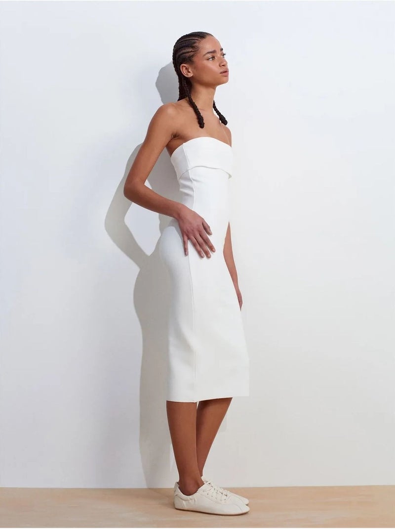 DILVIN Robe Midi Moulante Sans Bretelles Blanc - Kiabi