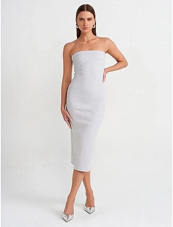 DILVIN Robe Midi Moulante Sans Bretelles