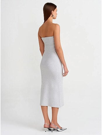 DILVIN Robe Midi Moulante Sans Bretelles