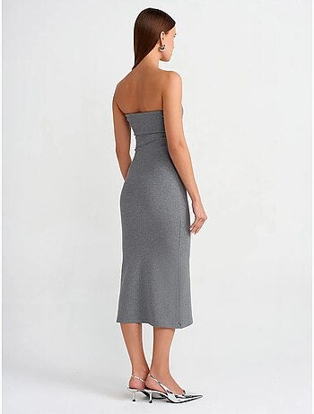 DILVIN Robe Midi Moulante Sans Bretelles