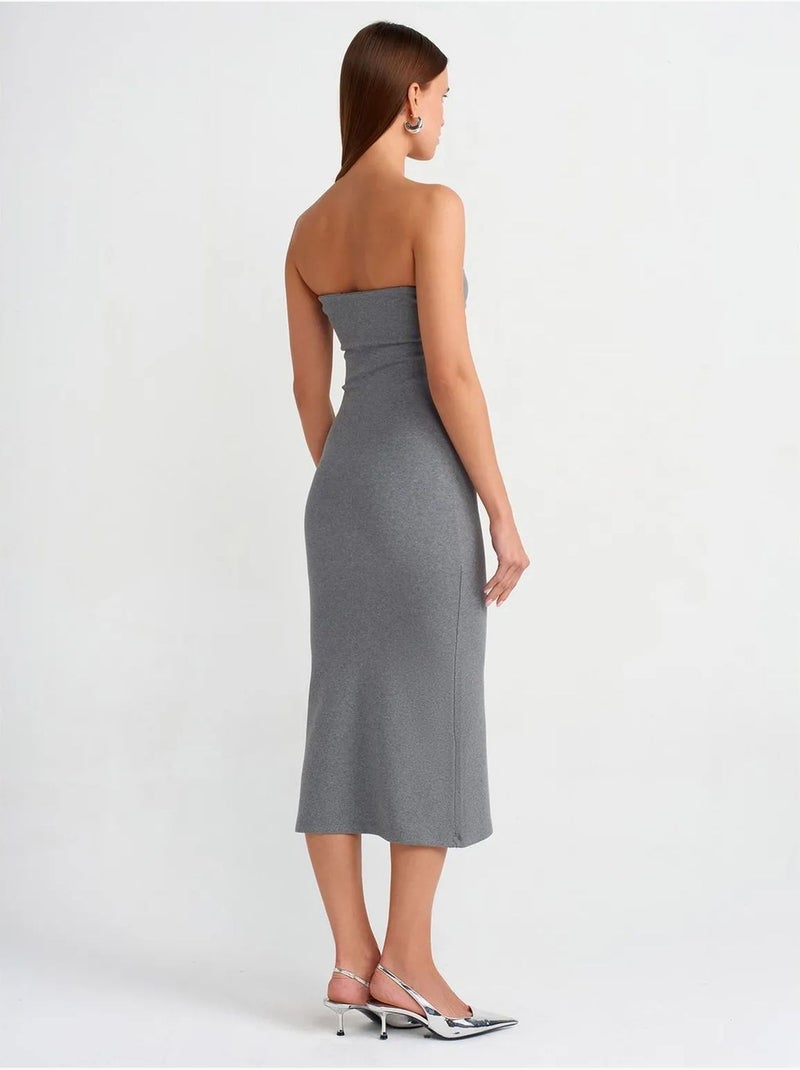 DILVIN Robe Midi Moulante Sans Bretelles Gris - Kiabi
