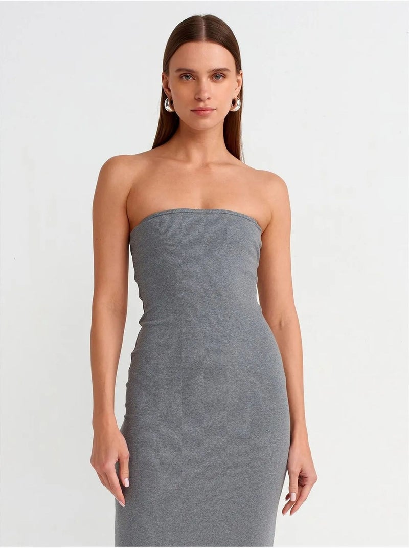 DILVIN Robe Midi Moulante Sans Bretelles Gris - Kiabi