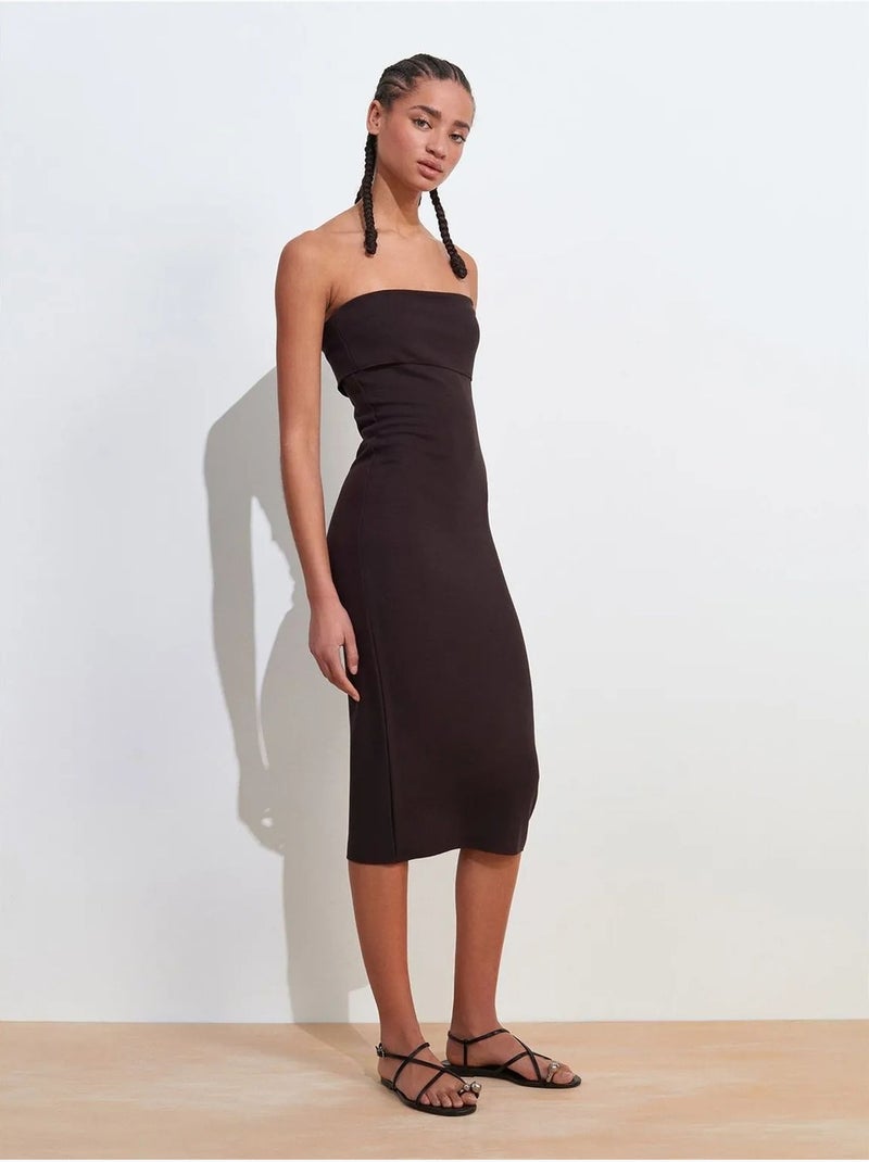 Dilvin robe midi moulante sans bretelles Gris Noir - Kiabi
