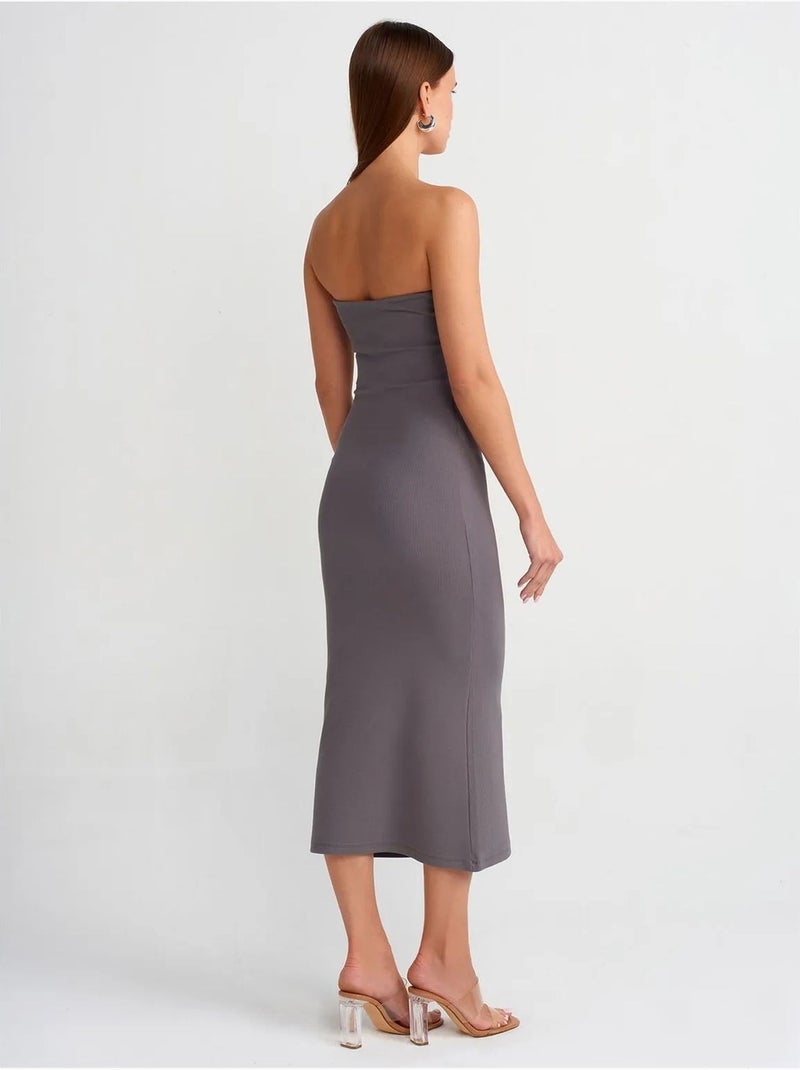 Dilvin robe midi moulante sans bretelles Gris Noir - Kiabi