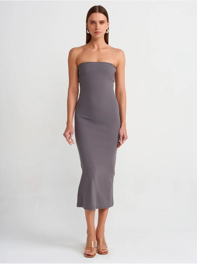 Dilvin robe midi moulante sans bretelles Gris Noir - Kiabi