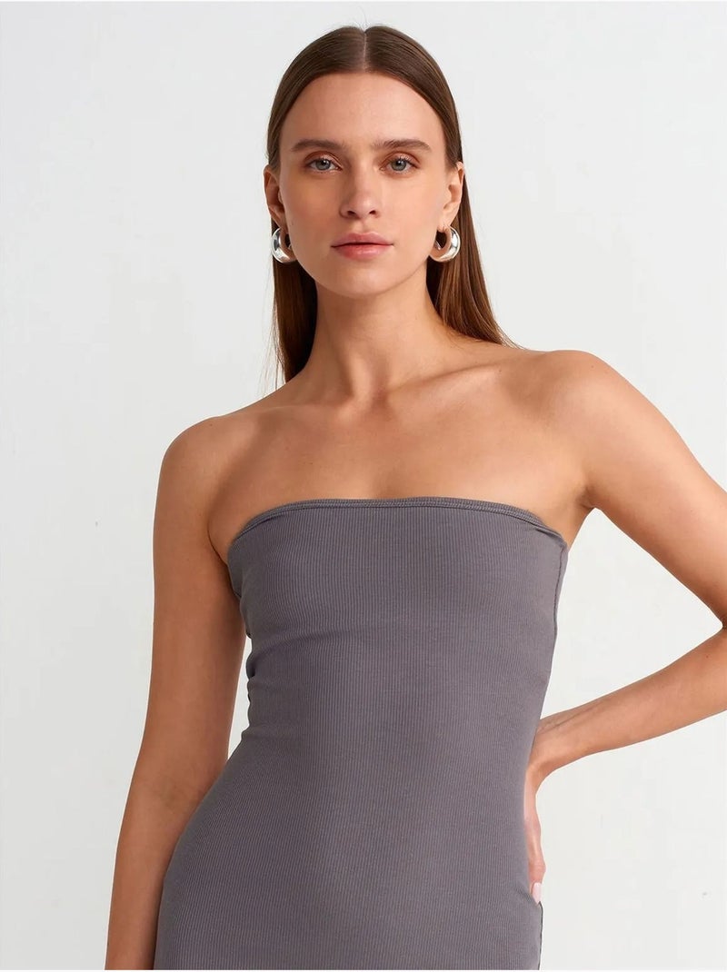 Dilvin robe midi moulante sans bretelles Gris Noir - Kiabi