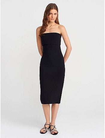 DILVIN Robe Midi Moulante Sans Bretelles