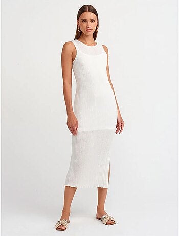 DILVIN Robe Midi Moulante Sans Manches À Côtes