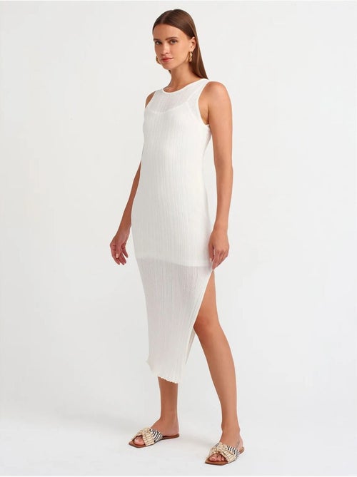 DILVIN Robe Midi Moulante Sans Manches À Côtes - Kiabi DILVIN Robe Midi Moulante Sans Manches À Côtes - Kiabi
