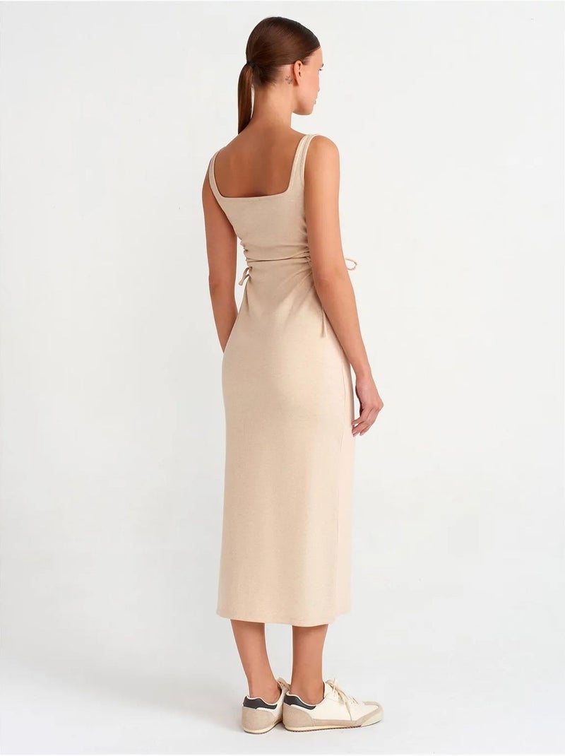 Dilvin robe midi moulante sans manches avec découpe Beige argile - Kiabi