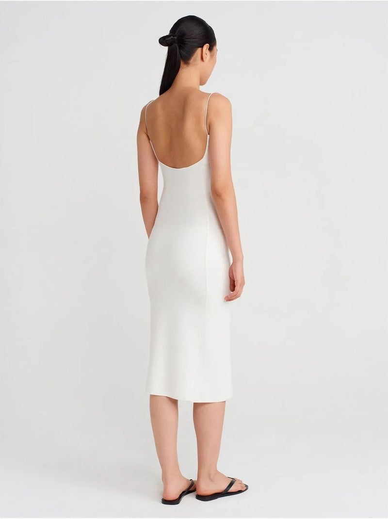 DILVIN Robe Midi Moulante Sans Manches Avec Découpe Blanc - Kiabi